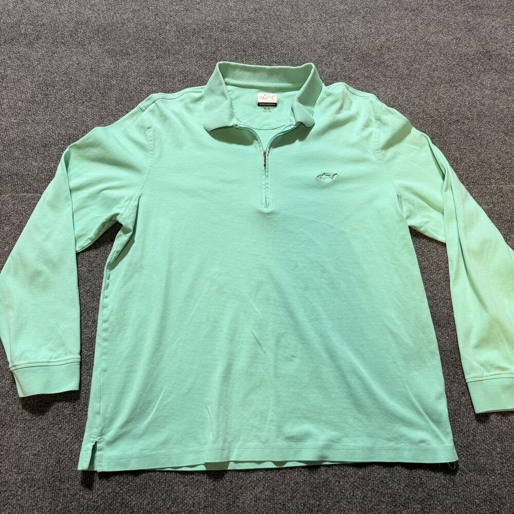 Greg Norman Polo Shirt Mens XL Green Long Sleeve 1/4 Zip Shark Golf Pullover
